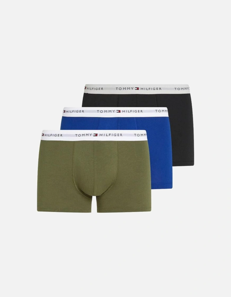 3-Pack Signature Cotton Boxer Trunks, Blue/Black/Utility Olive