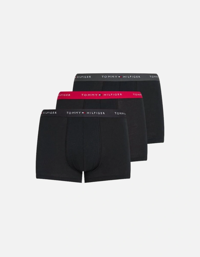 3-Pack Signature Cotton Boxer Trunks, Black/Dark Ash/Vivid Pink
