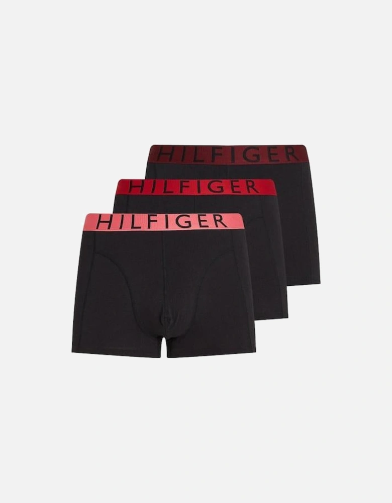 3-Pack Hilfiger Cotton Large Logo Boxer Trunks, Black/Poppy Pink/Medium Red/Deep Rouge