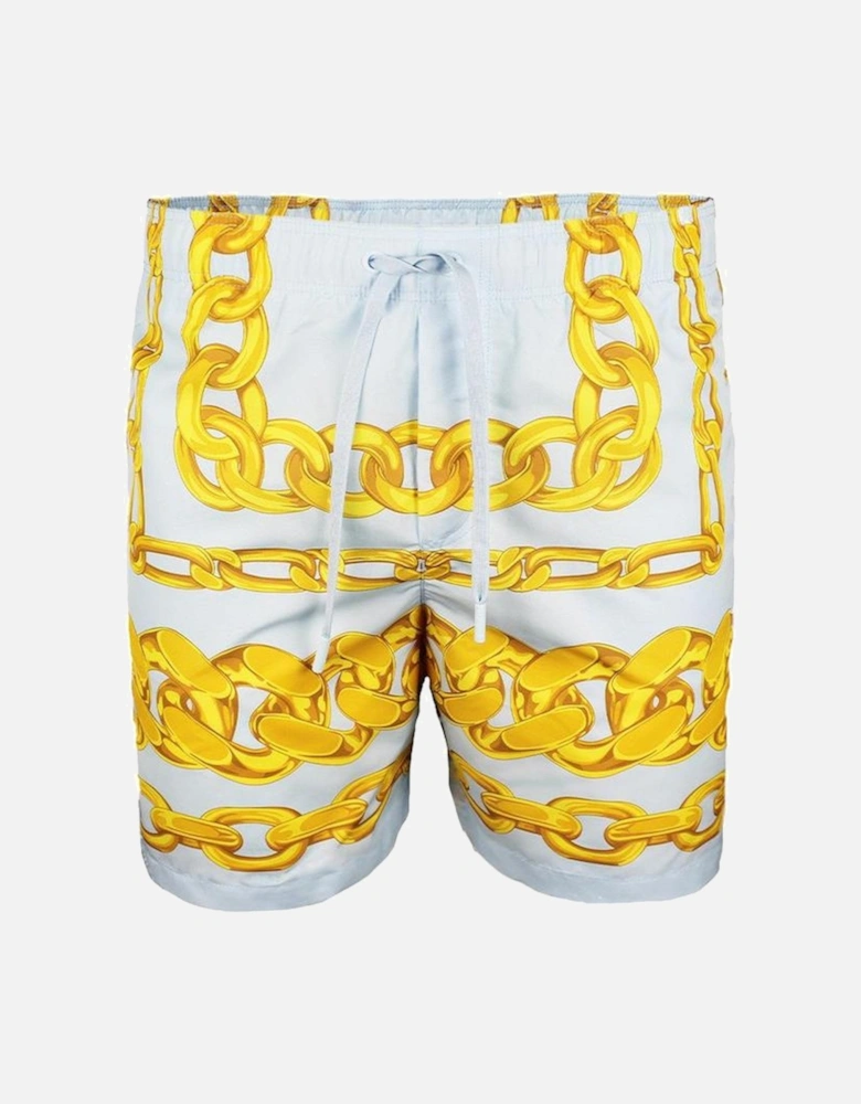 Medusa Chains Swim Shorts, Pastel Blue/Gold