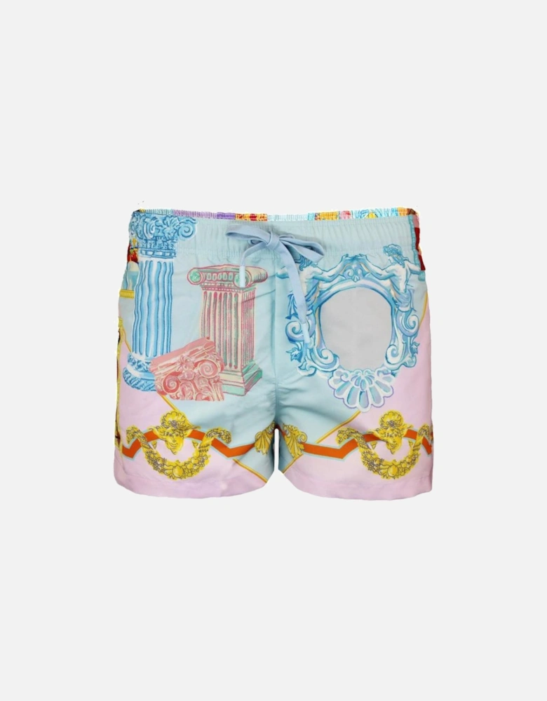 Gallery Print Swim Shorts, Pastel Blue/Pink