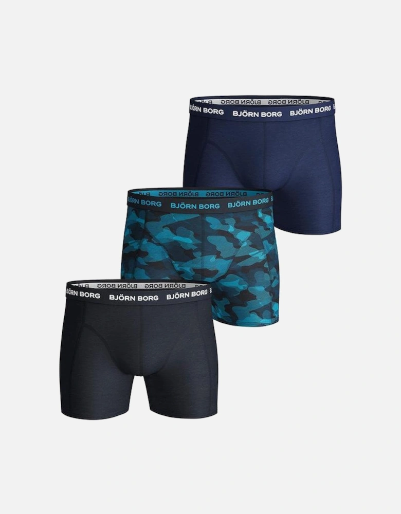 3-Pack Camo & Solid Boxer Trunks, Blue