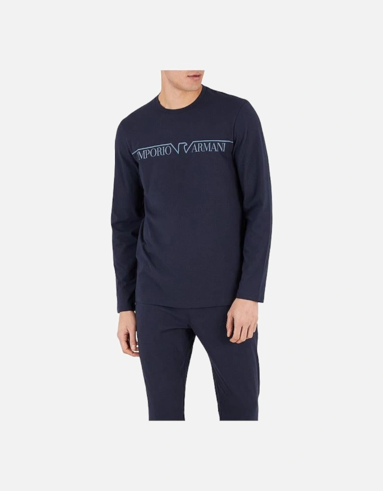 Stretch Cotton Long Pyjama Set, Navy