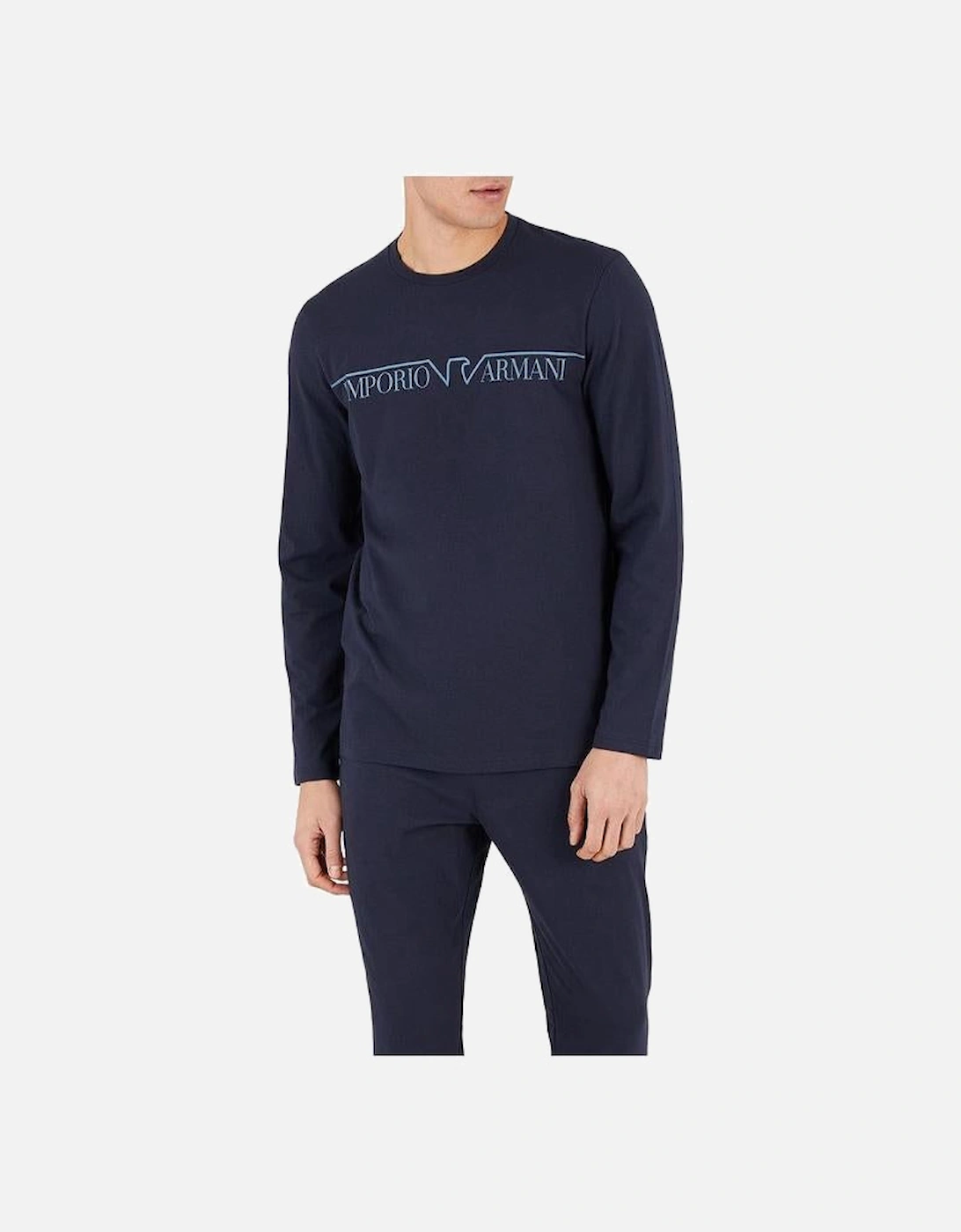 Stretch Cotton Long Pyjama Set, Navy, 11 of 10