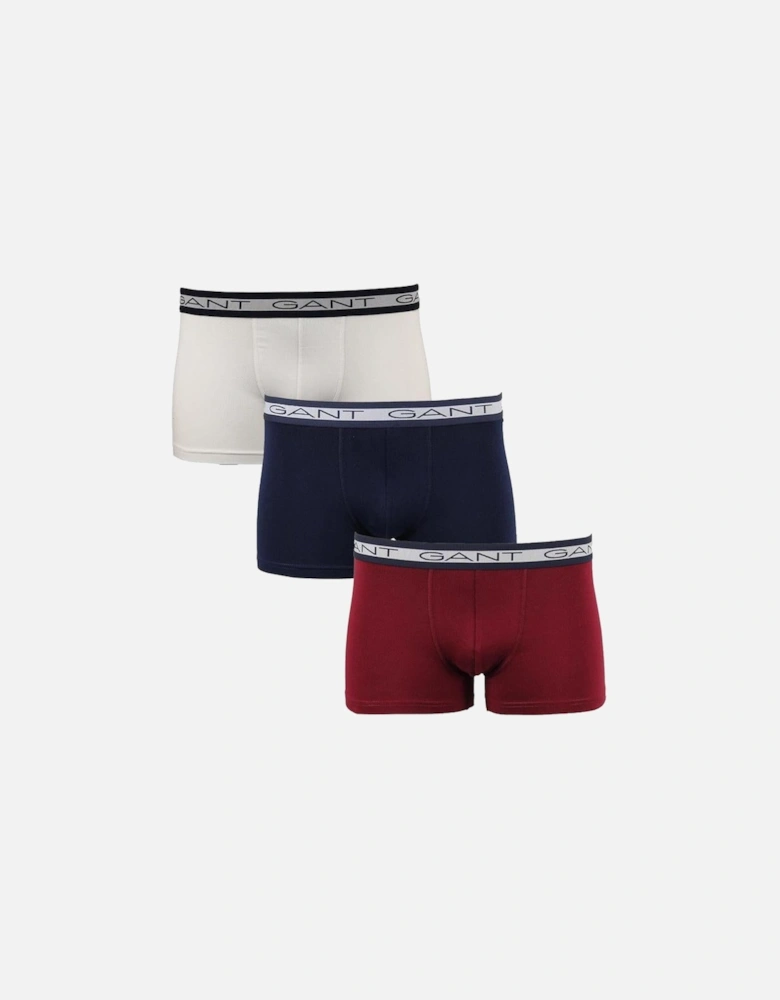 3-Pack Core Boxer Trunks, Burgundy/Navy/White