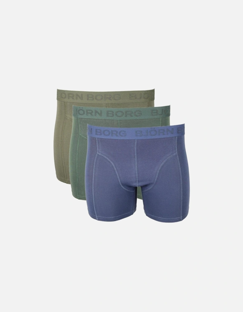 3-Pack Solid Boxer Trunks, Navy/Khaki/Green