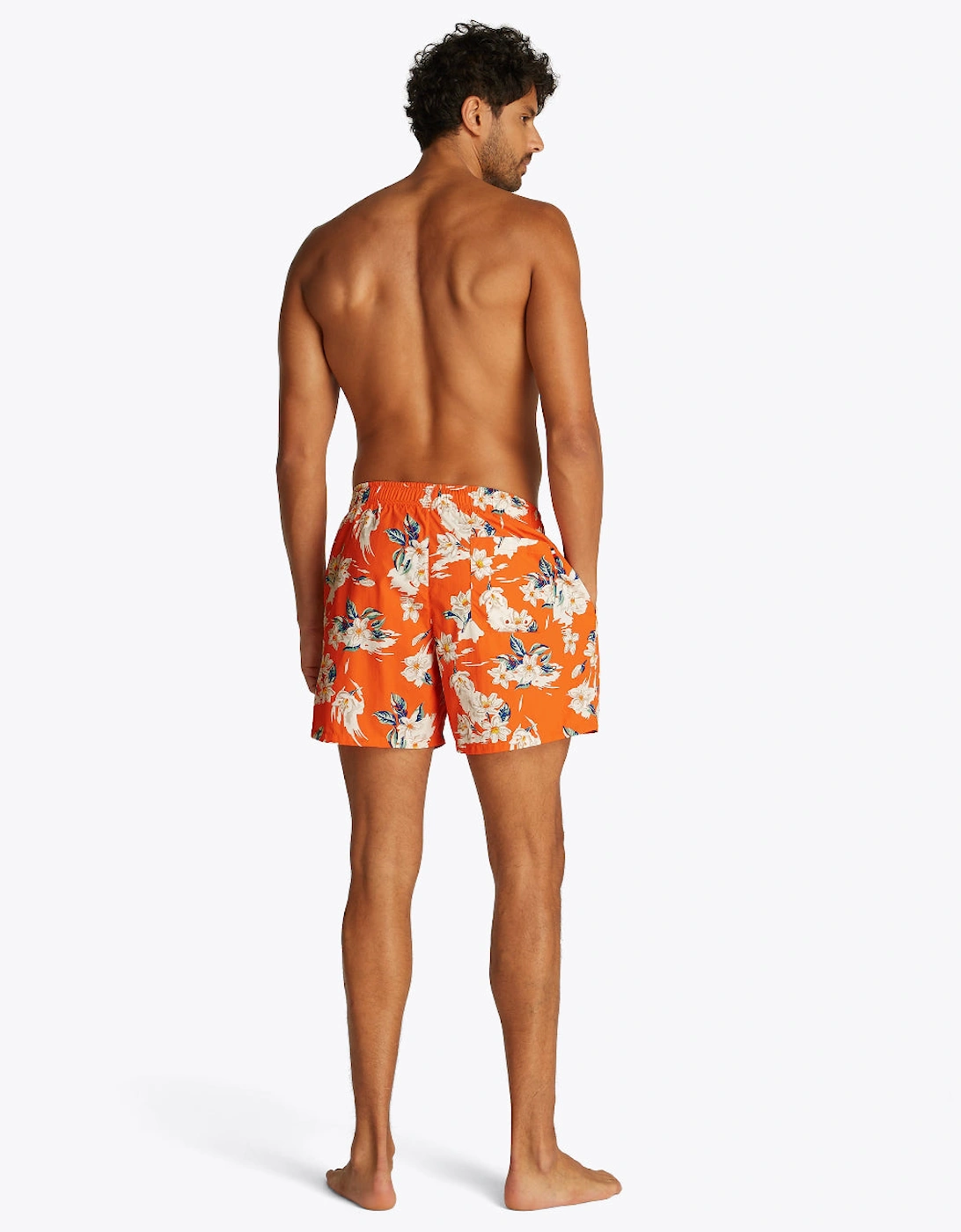 Drawstring Tropical Floral Swim Shorts, Brilliant Orange