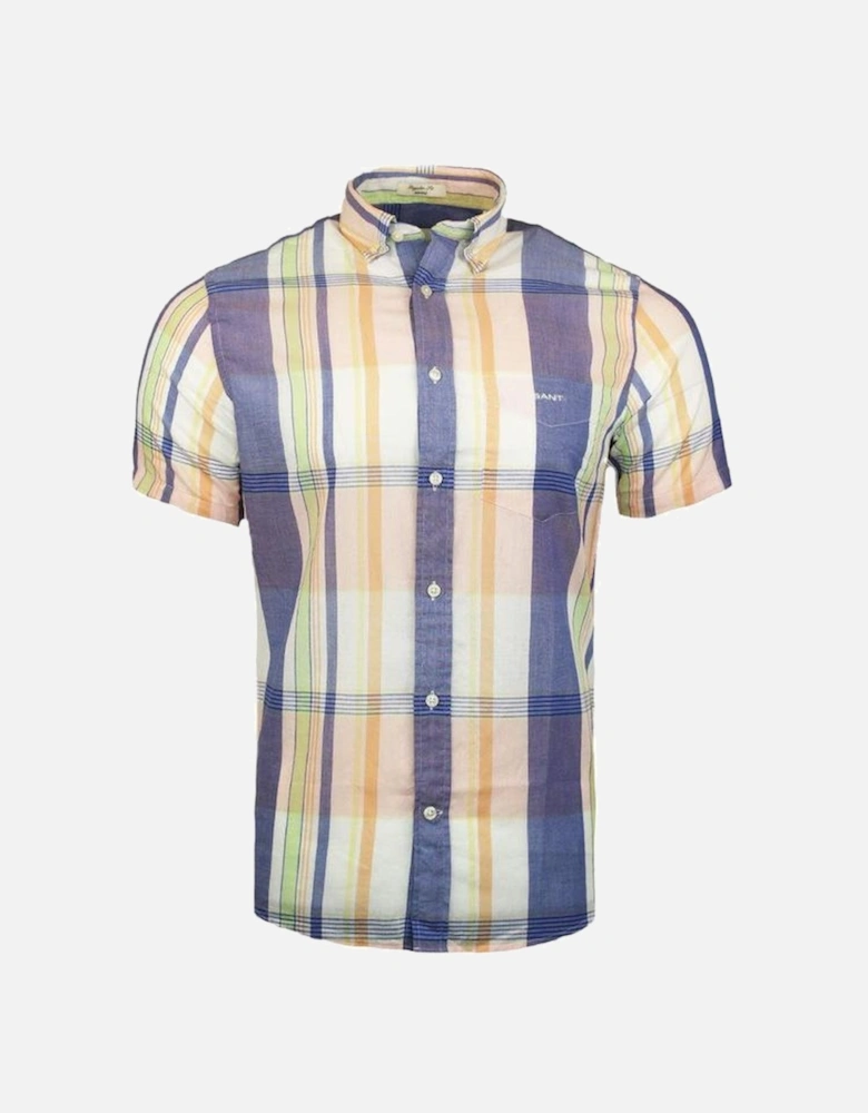Regular Fit Indian Madras Short Sleeve Shirt, Eggshell