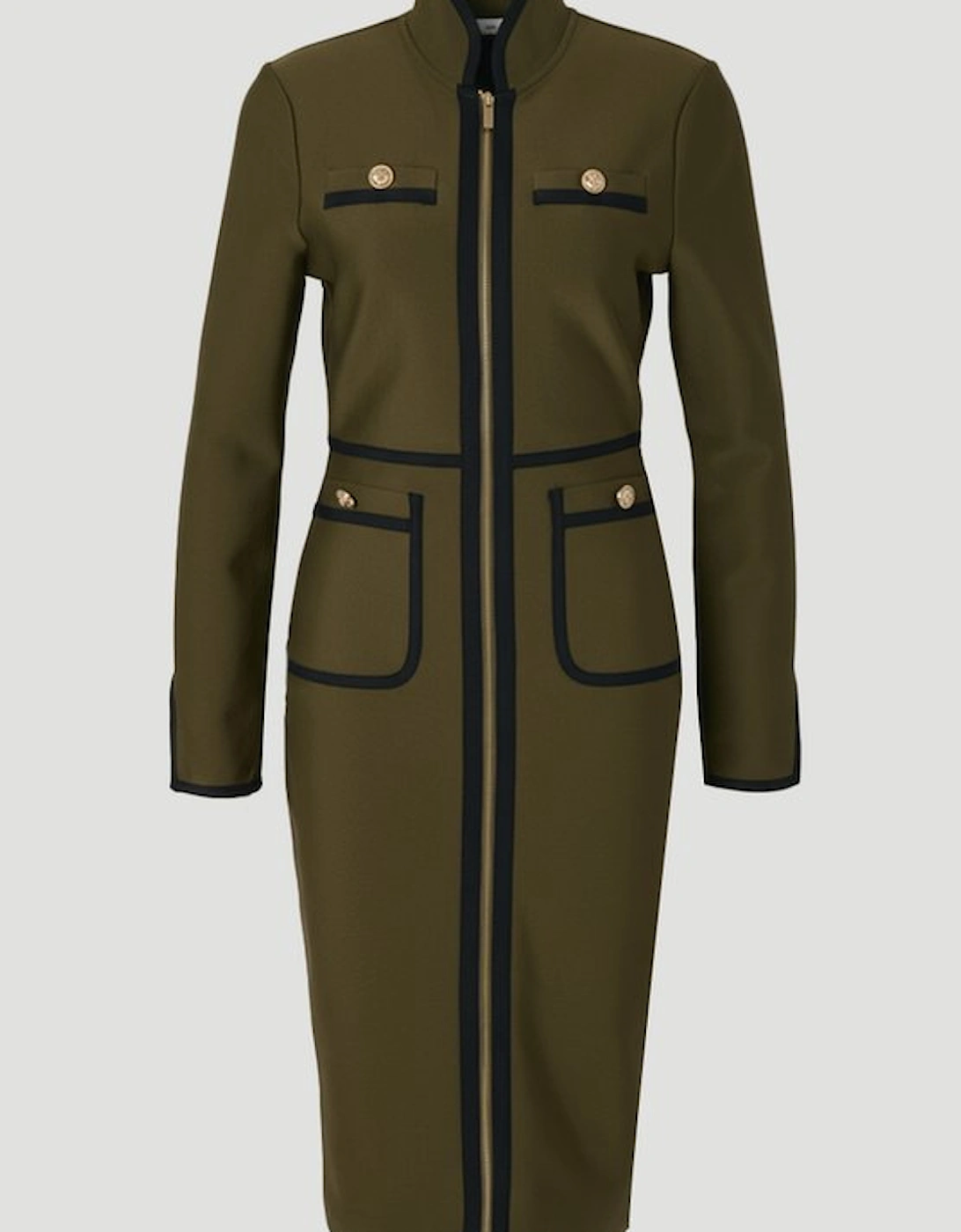Figure Form Bandage Knit Piping Detail Military Midi Dress