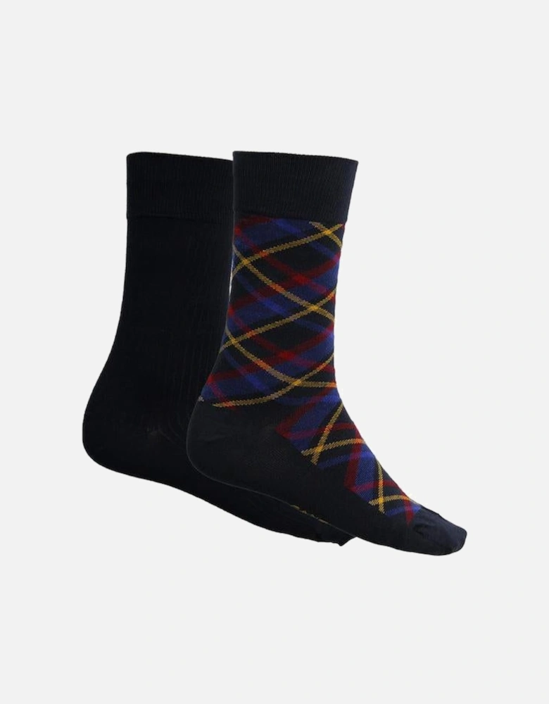 2-Pack Check & Rib Socks Gift Set, Evening Blue