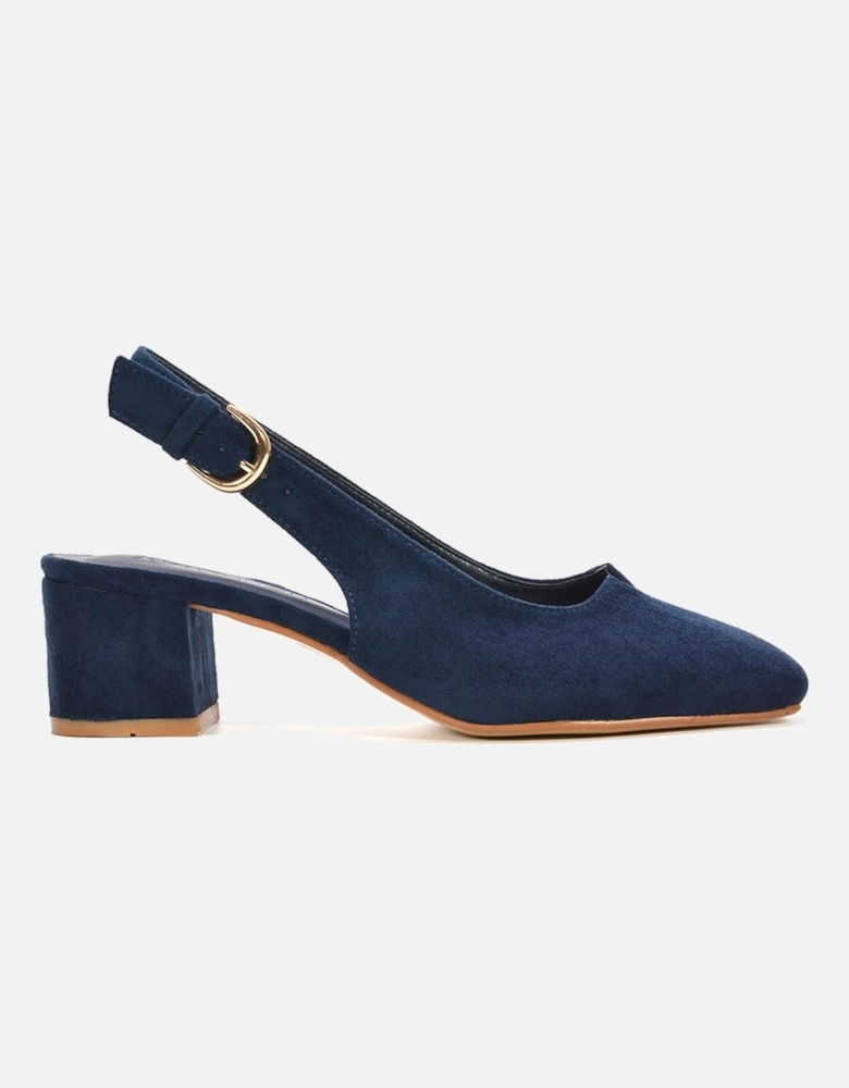 'Elowen' Square Toe Low Mid Block Heel Slingback Court Shoes