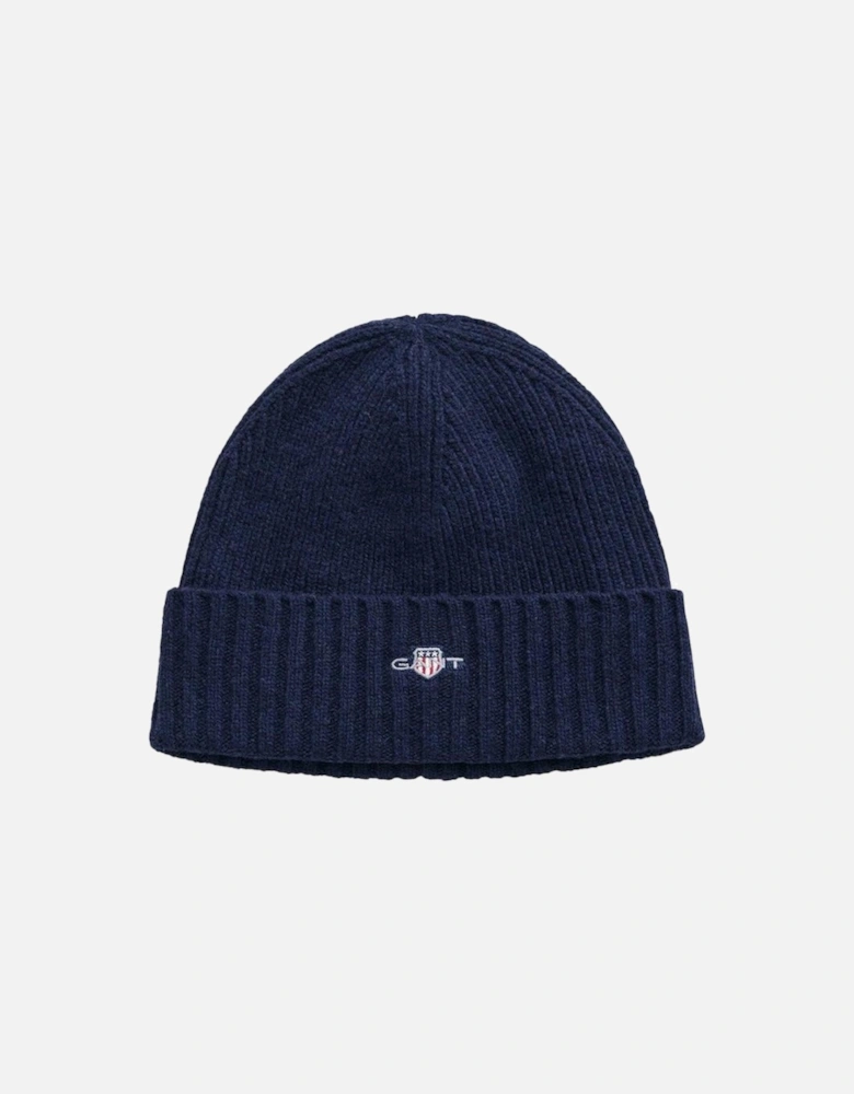Shield Wool Beanie, Navy