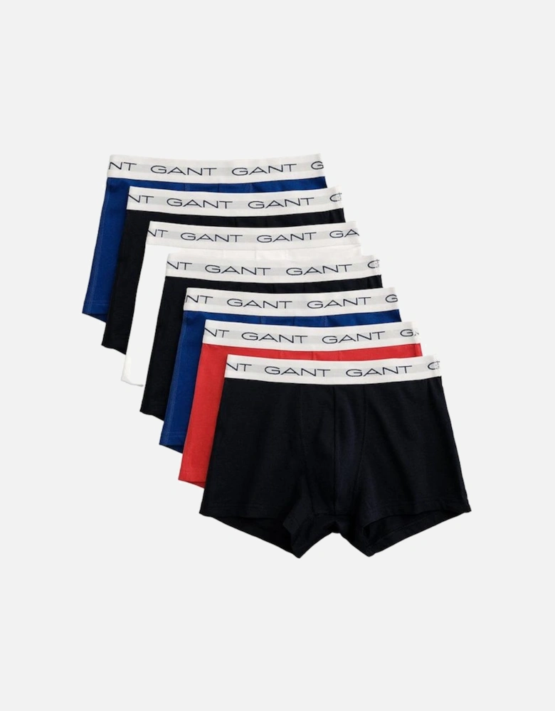 7-Pack Contrast Waistband Boxer Trunks, Navy/Blue/White/Red