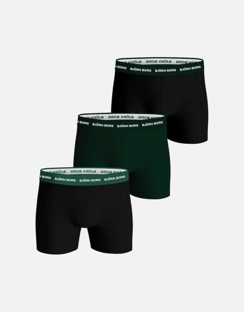 3-Pack Cotton Stretch Boxer Trunks, Black/Green