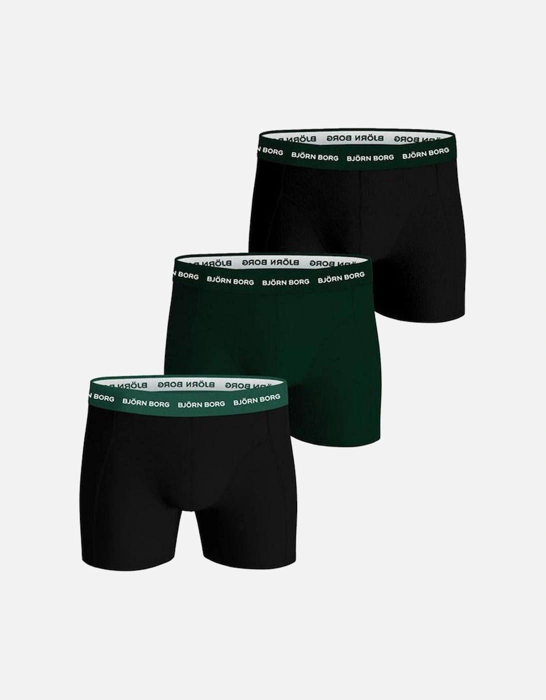 3-Pack Cotton Stretch Boxer Trunks, Black/Green, 2 of 1