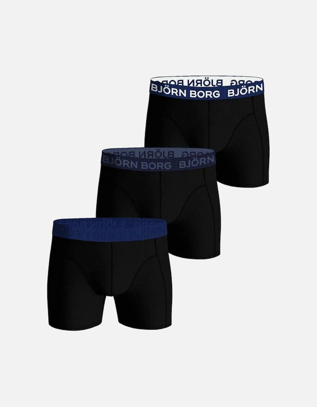 3-Pack Cotton Stretch Boxer Trunks, Black/Blue, 2 of 1