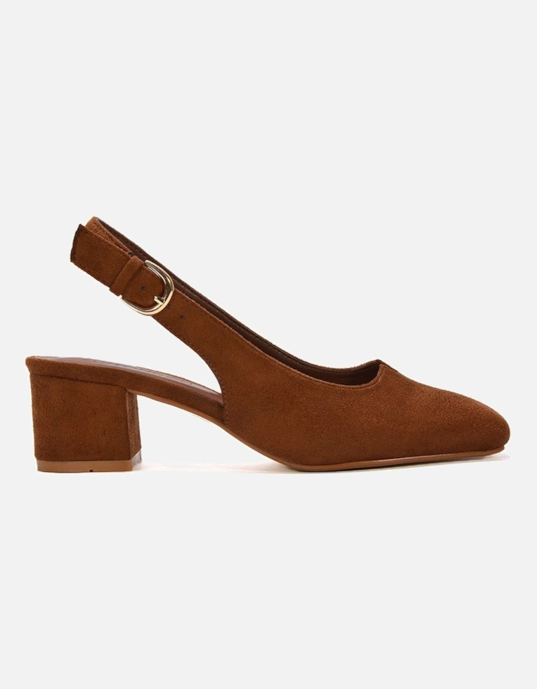 'Elowen' Square Toe Low Mid Block Heel Slingback Court Shoes