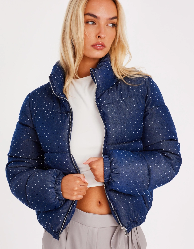 Blue Diamante Puffer Jacket
