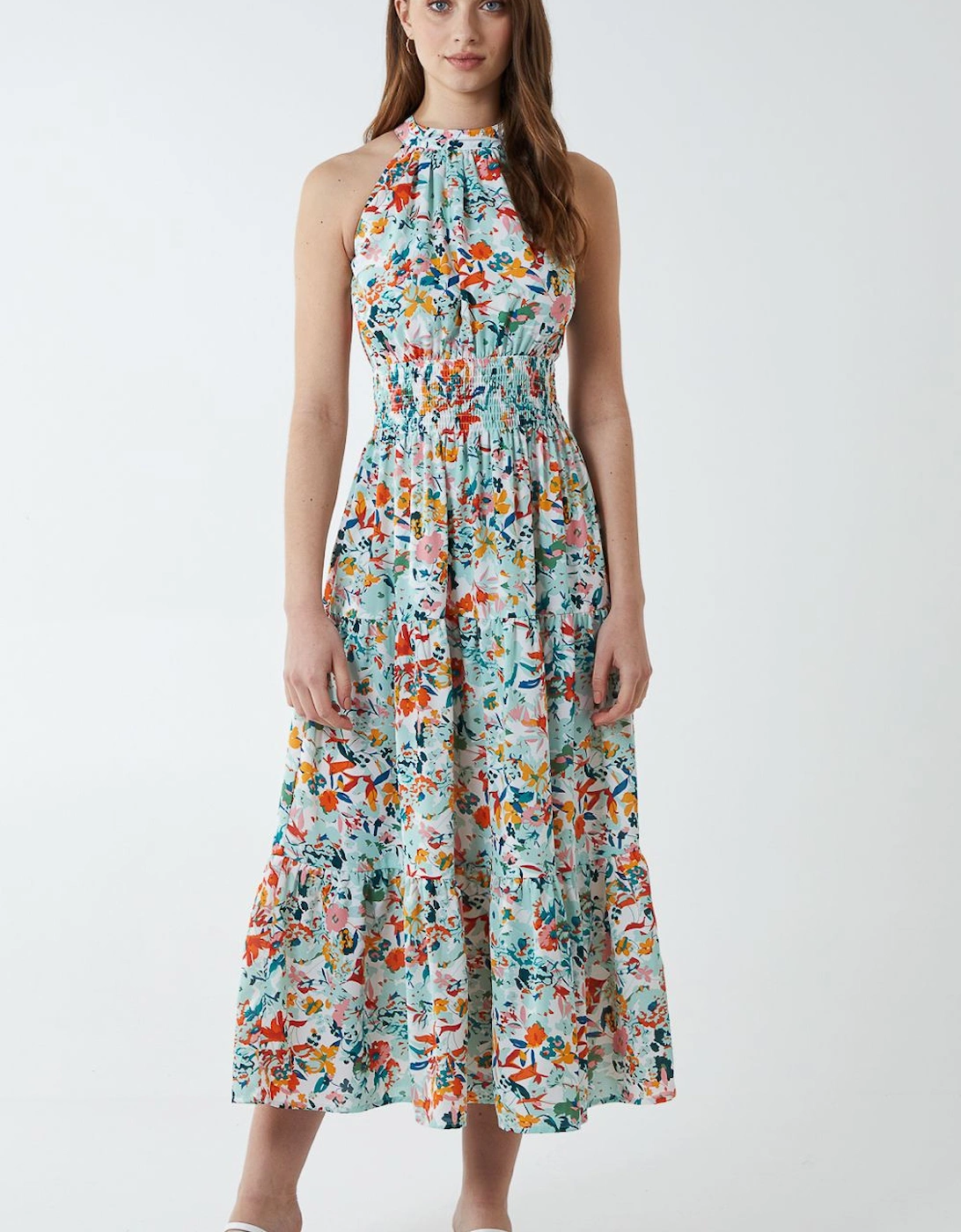 Halterneck Shirring Waist Midi Dress, 2 of 1