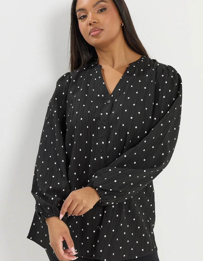 Polka Dot Notch Neck Blouse