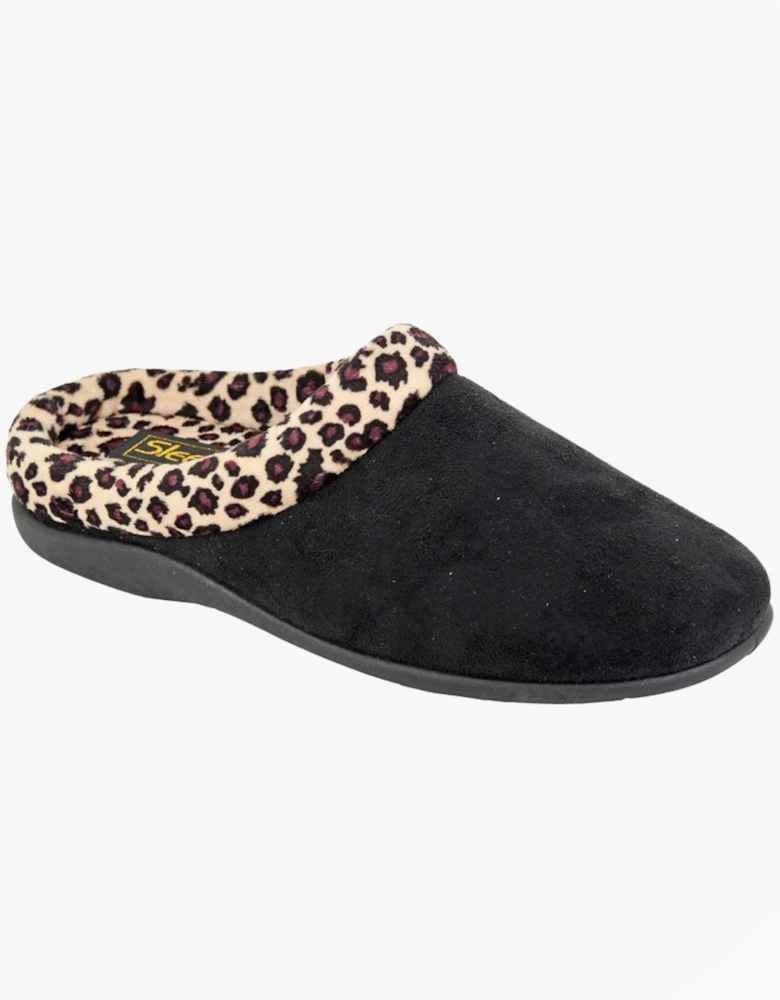 CARMEN Womens Mules Slippers Black/Ocelot