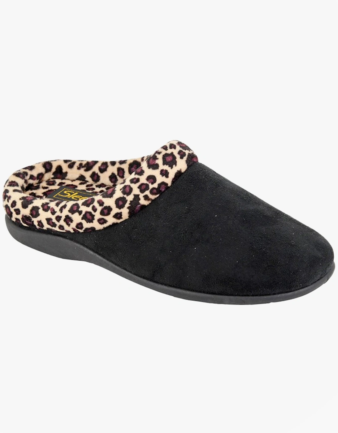 CARMEN Womens Mules Slippers Black/Ocelot, 2 of 1