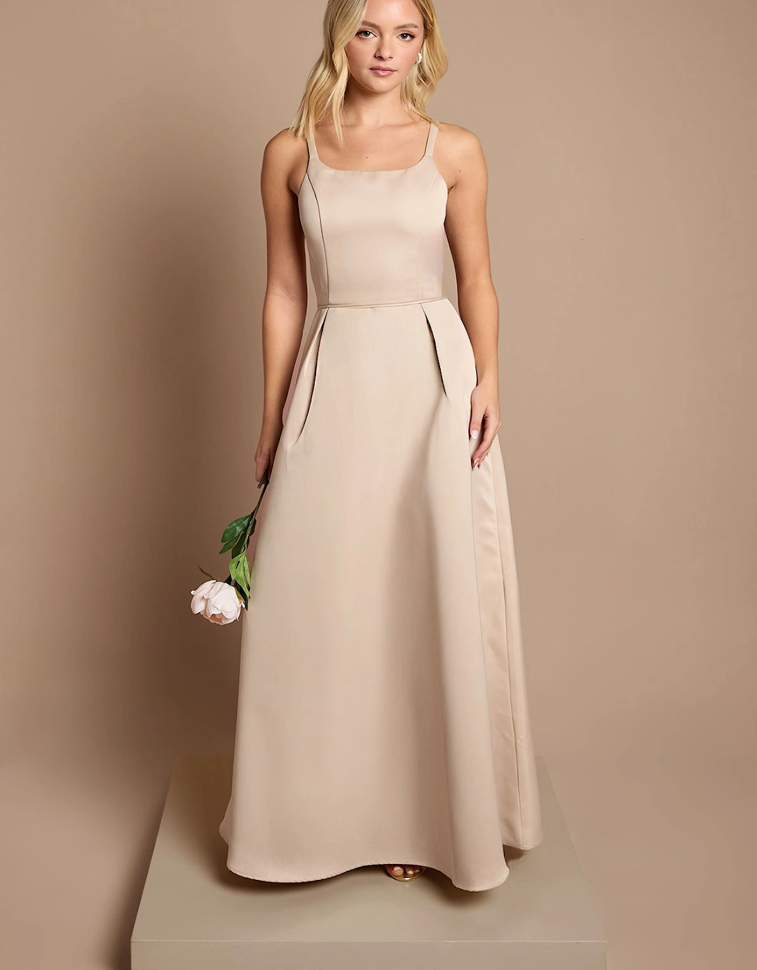 Teen Structured Satin Full Skirted Bridesmaid Dress, 2 of 1