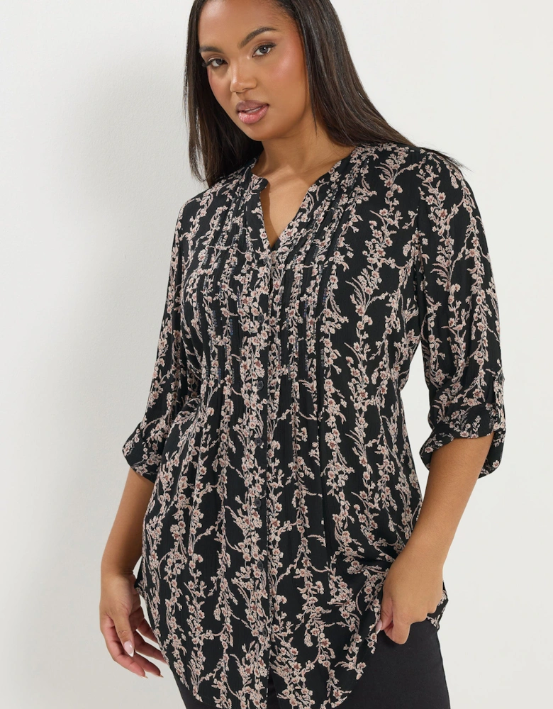 Sequin Floral Pintuck Blouse