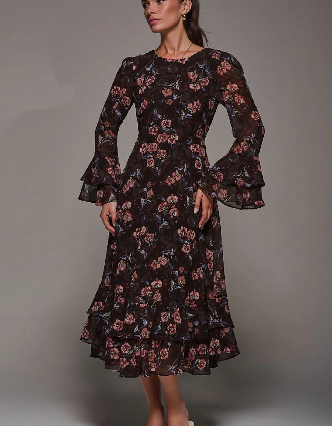 Long Sleeve Chiffon Frill Midaxi Dress, 2 of 1