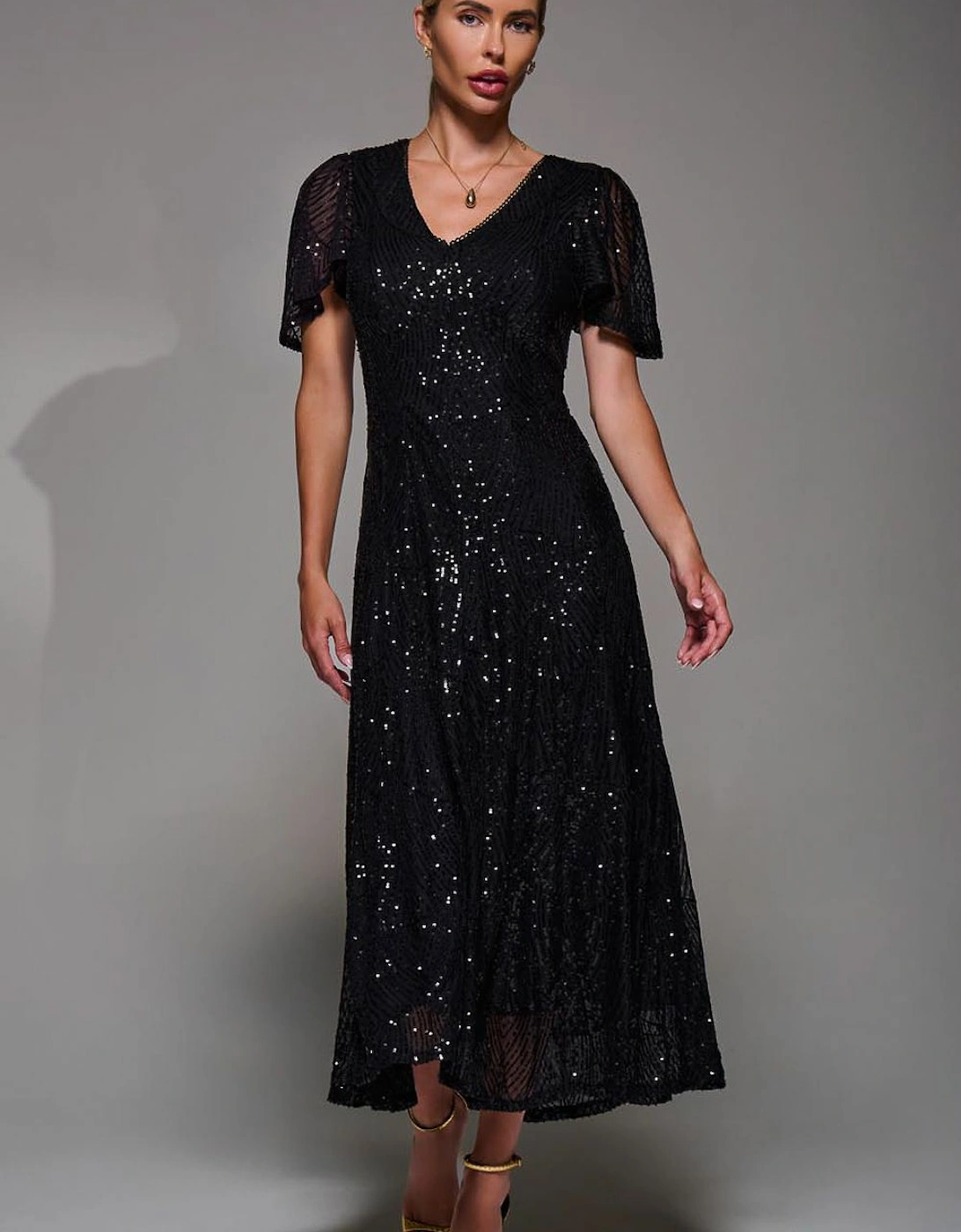 Sequin Angel Sleeve Fit & Flare Midaxi Dress, 2 of 1