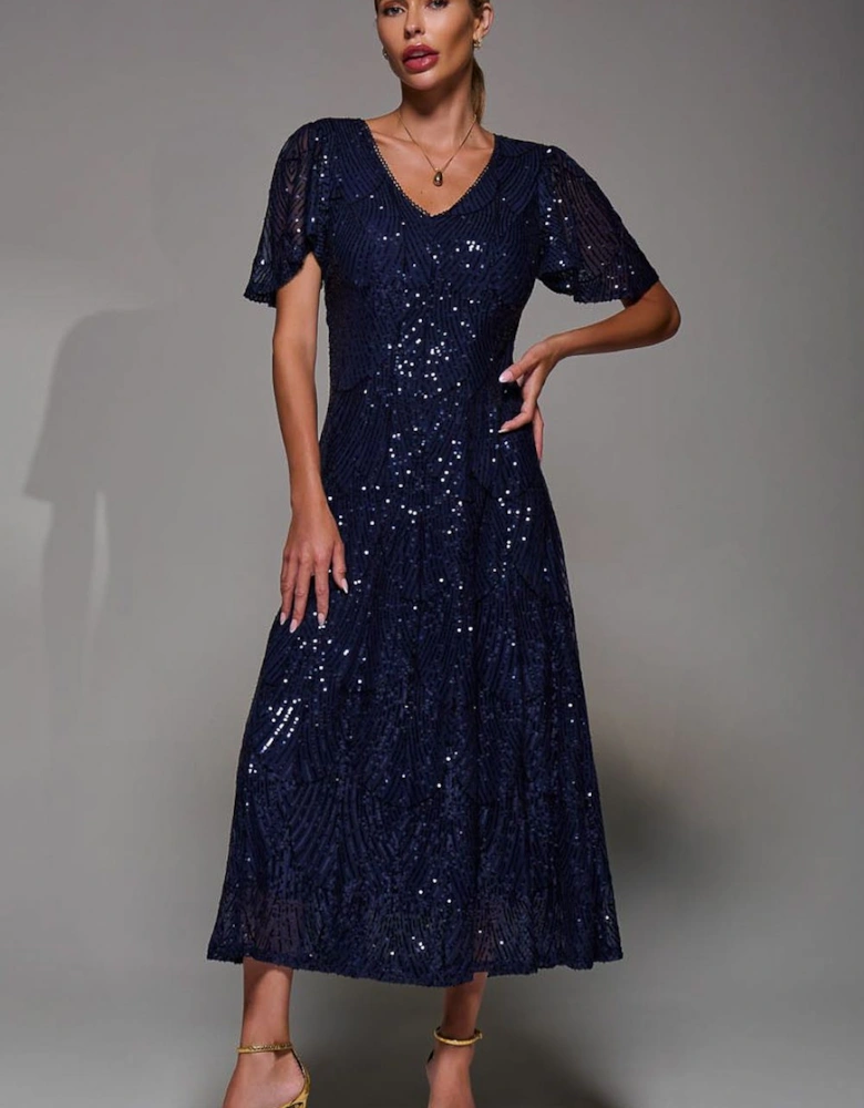 Sequin Angel Sleeve Fit & Flare Midaxi Dress