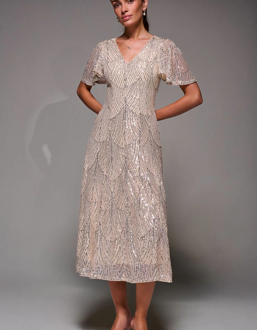 Sequin Angel Sleeve Fit & Flare Midaxi Dress, 2 of 1