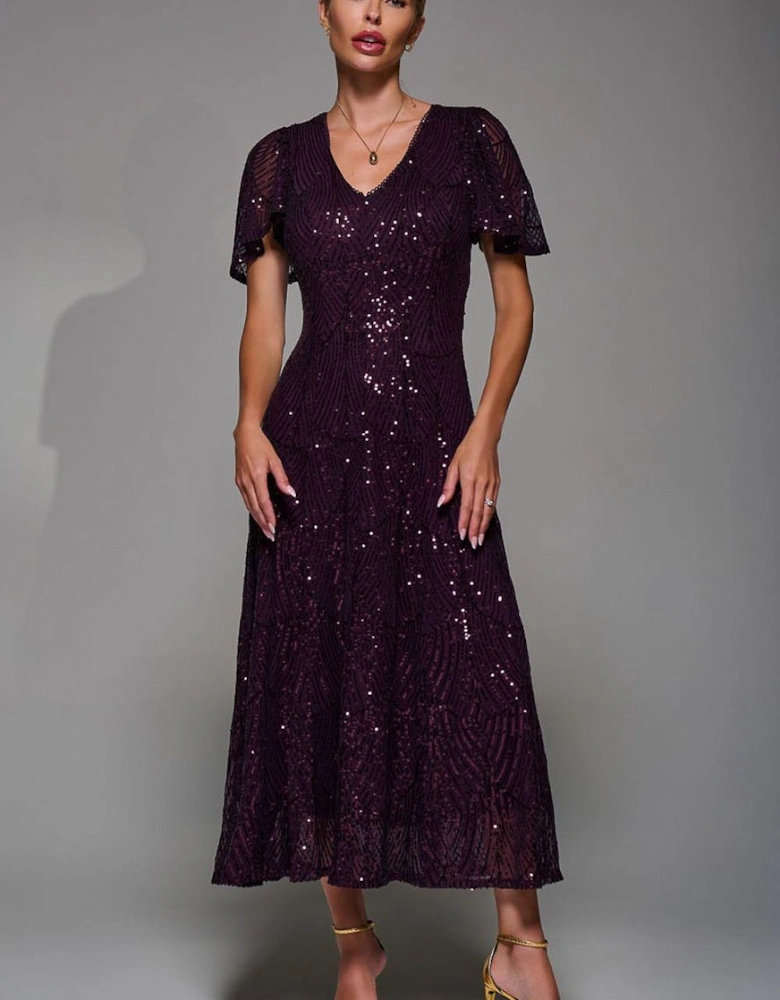 Sequin Angel Sleeve Fit & Flare Midaxi Dress