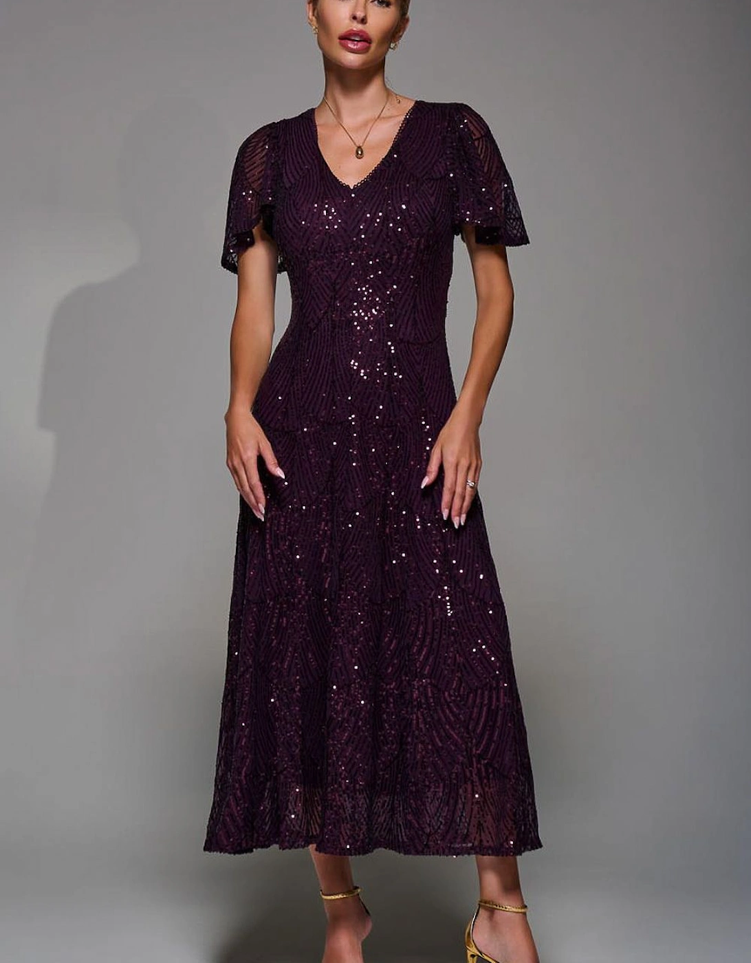 Sequin Angel Sleeve Fit & Flare Midaxi Dress, 2 of 1