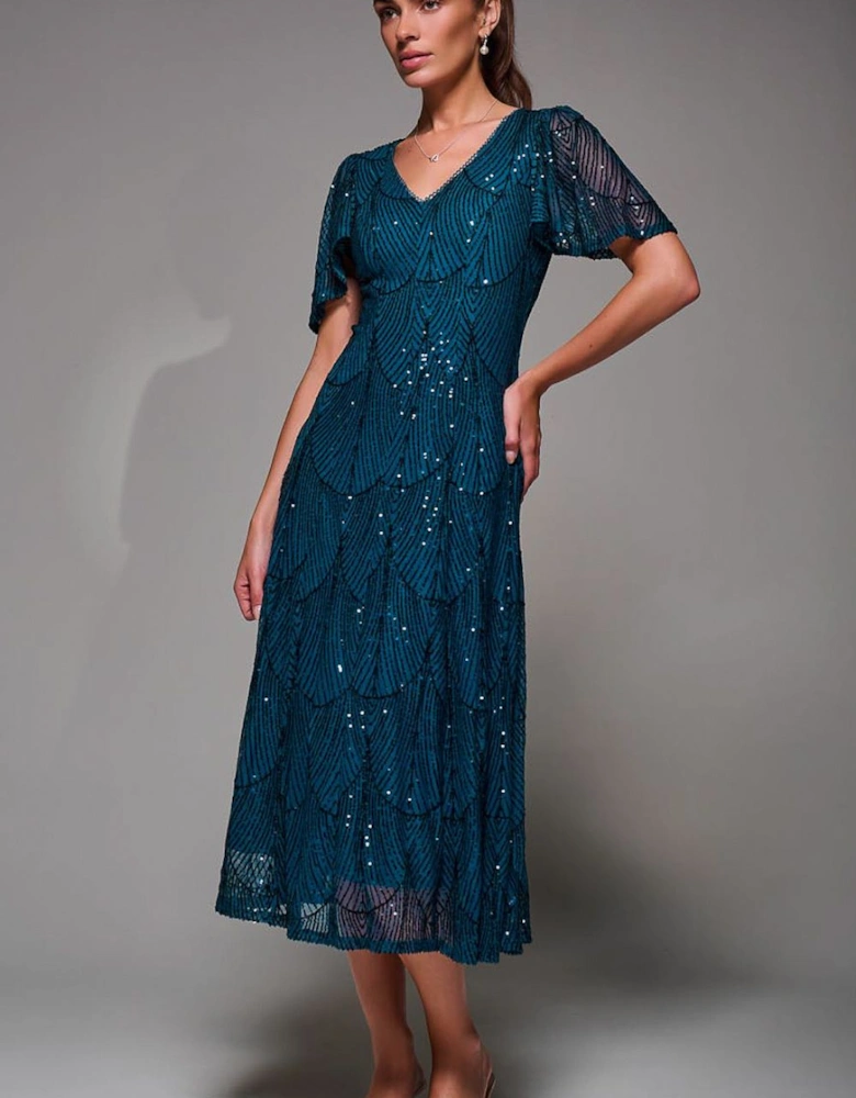 Sequin Angel Sleeve Fit & Flare Midaxi Dress