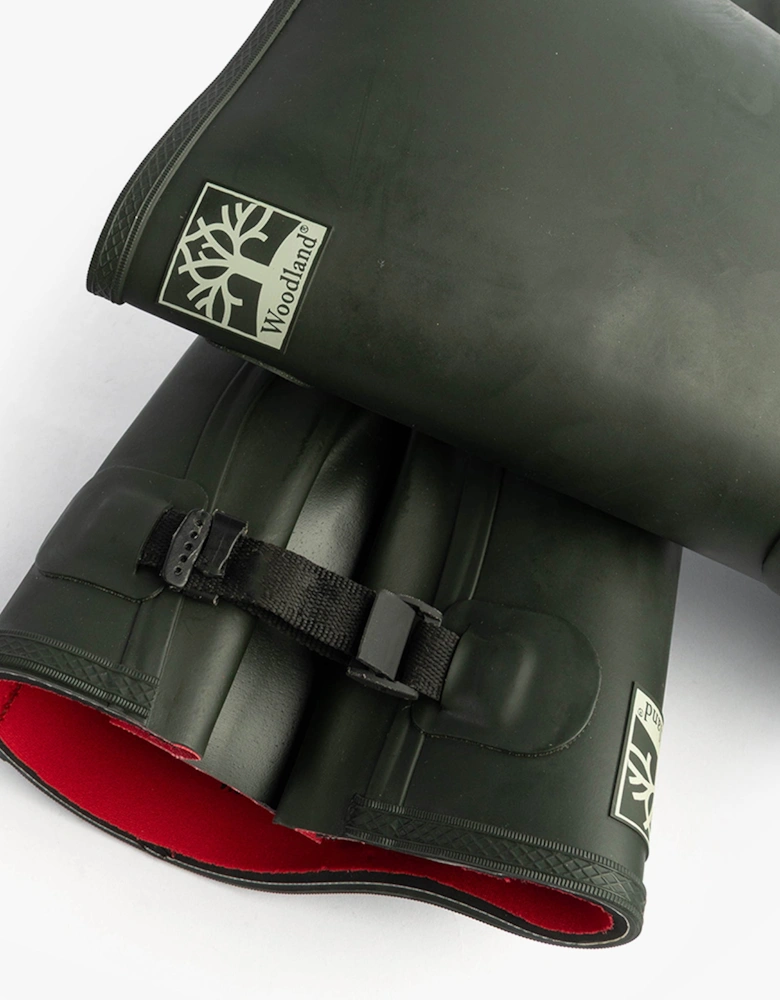 NEOPRENE Gusset Unisex Buckle Wellington Boots Olive Green