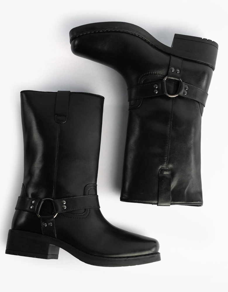 HIGH HARLEY Mens Leather Western Boots Black