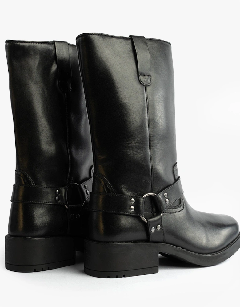 HIGH HARLEY Mens Leather Western Boots Black