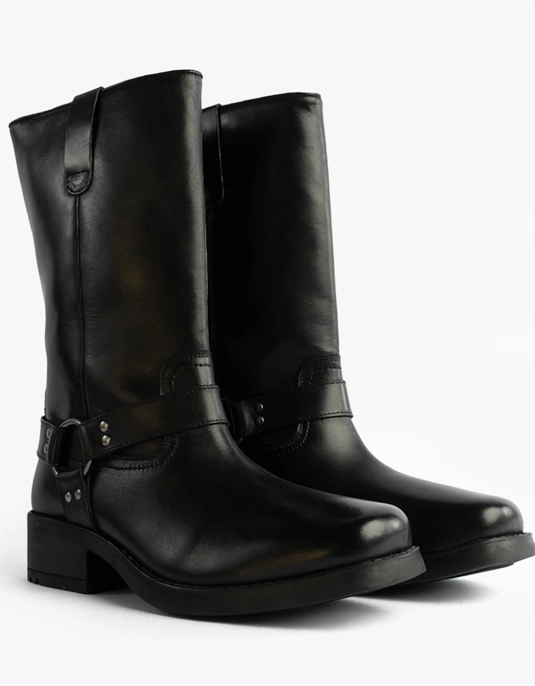 HIGH HARLEY Mens Leather Western Boots Black