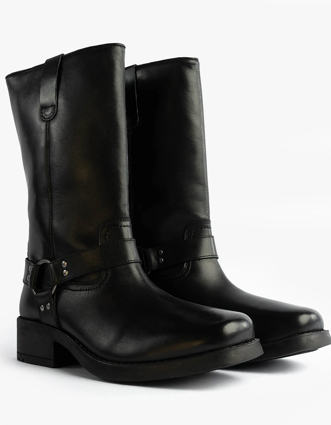 HIGH HARLEY Mens Leather Western Boots Black