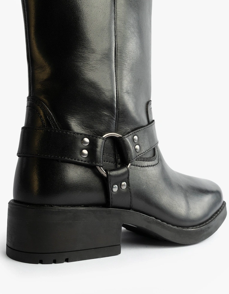 HIGH HARLEY Mens Leather Western Boots Black