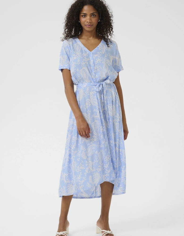 Beathe Buttons V-neck Belted Maxi Dress