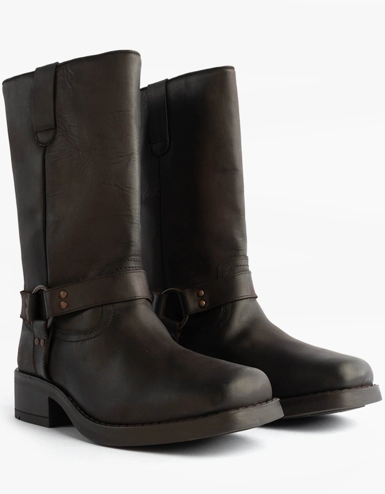 HIGH HARLEY Mens Leather Western Boots Dark Brown