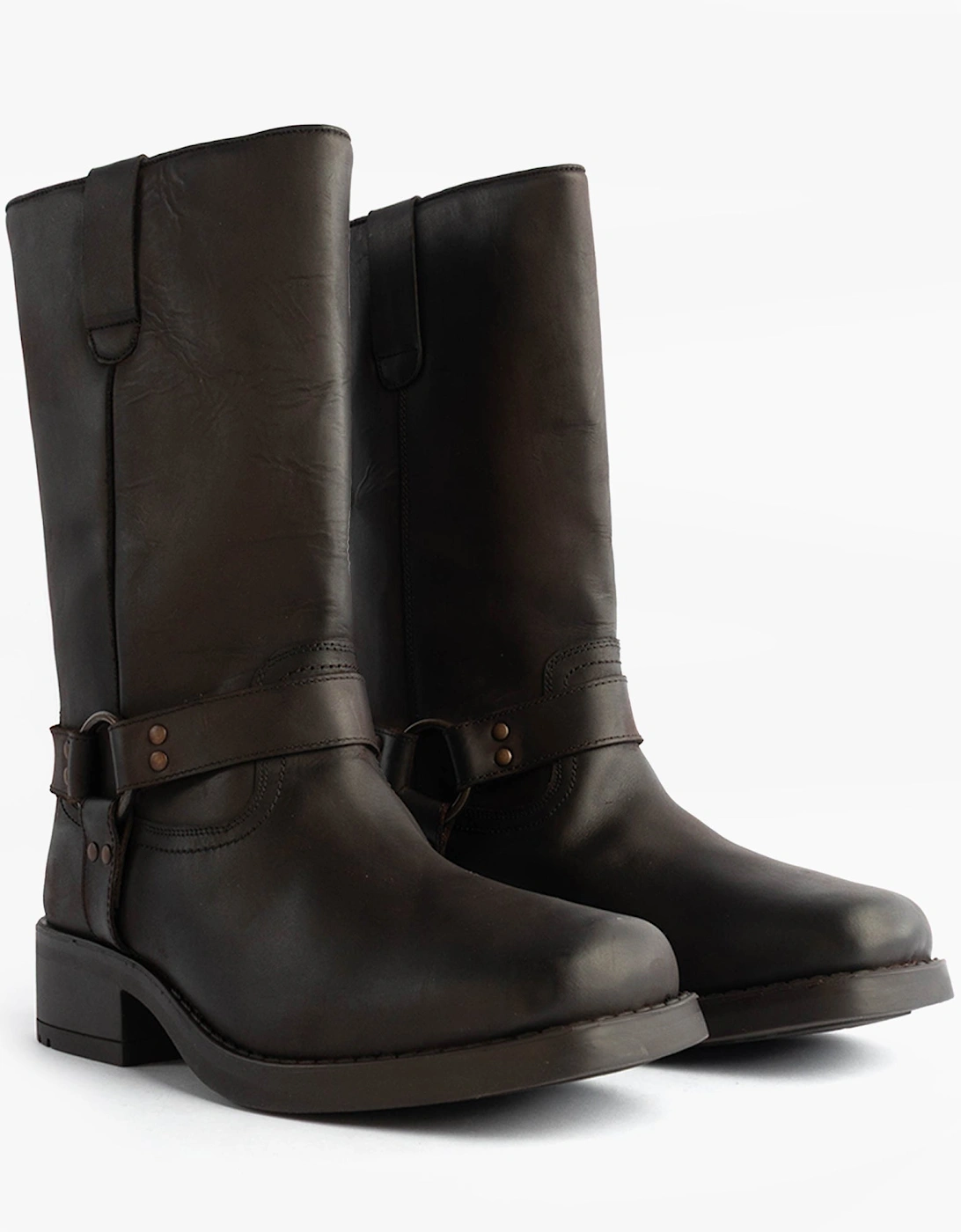 HIGH HARLEY Mens Leather Western Boots Dark Brown