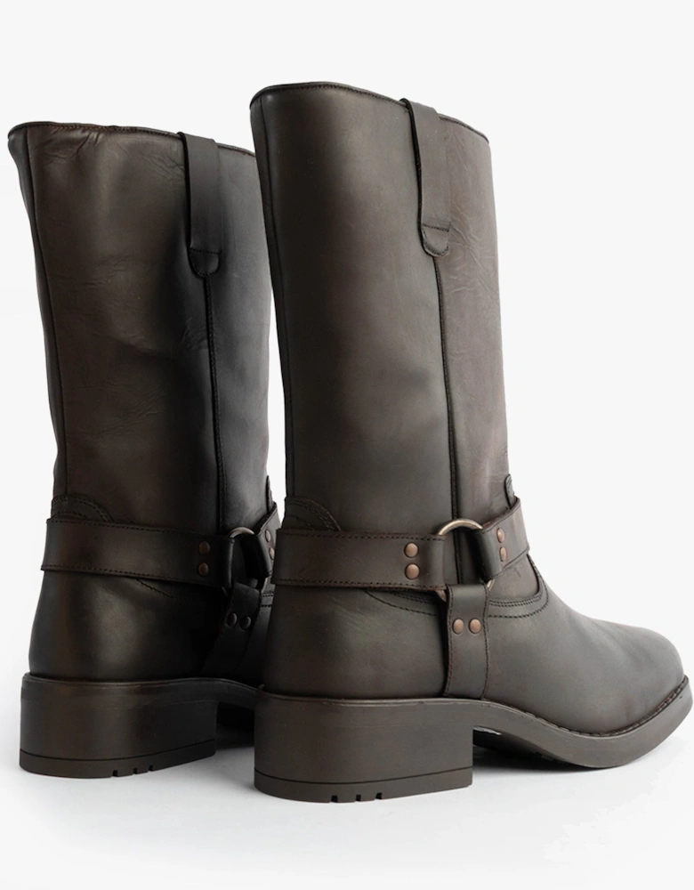 HIGH HARLEY Mens Leather Western Boots Dark Brown