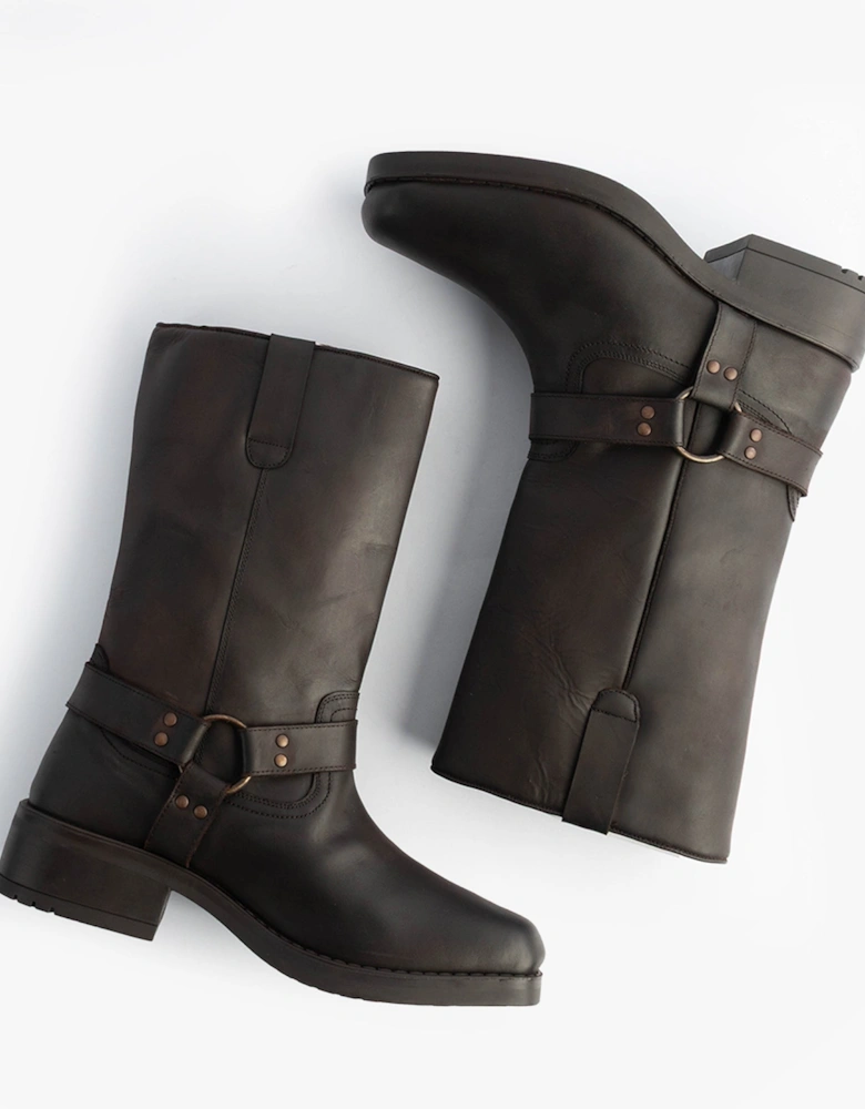 HIGH HARLEY Mens Leather Western Boots Dark Brown