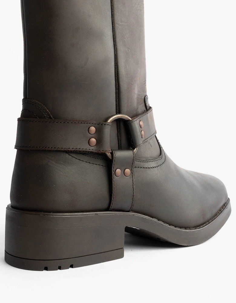 HIGH HARLEY Mens Leather Western Boots Dark Brown