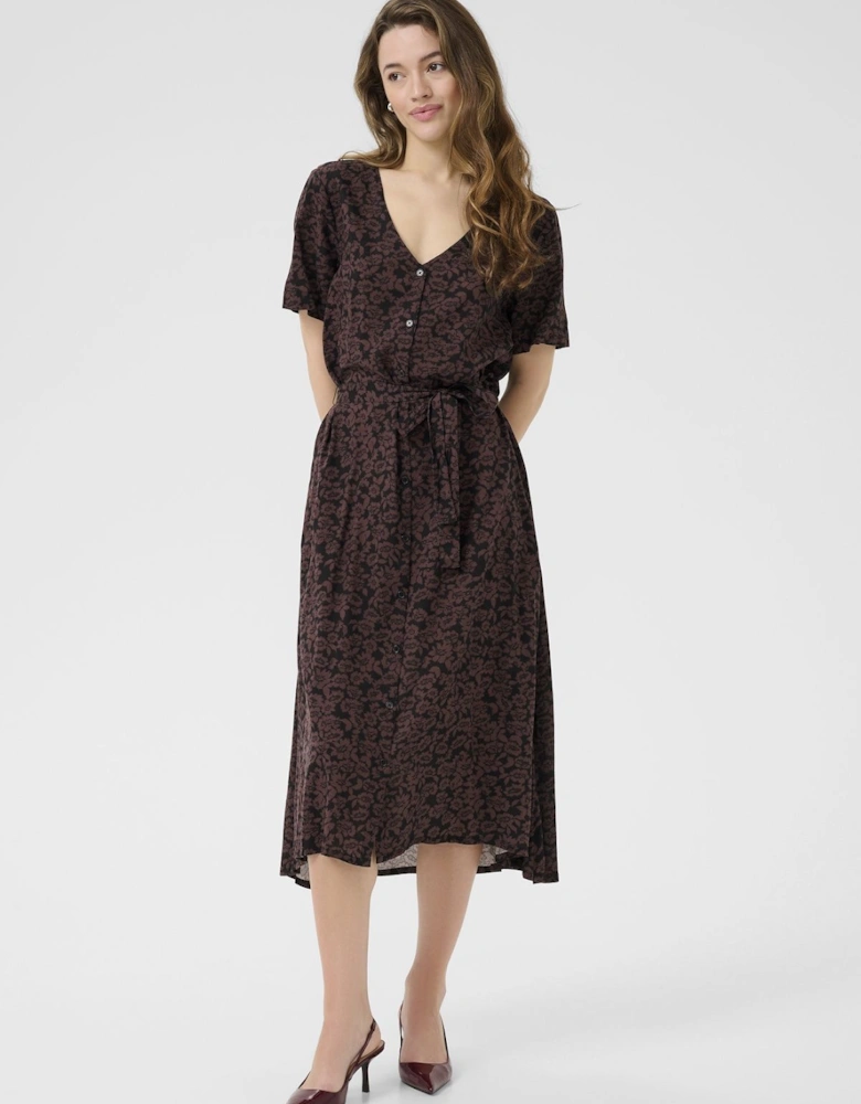 Beathe Buttons V-neck Belted Maxi Dress