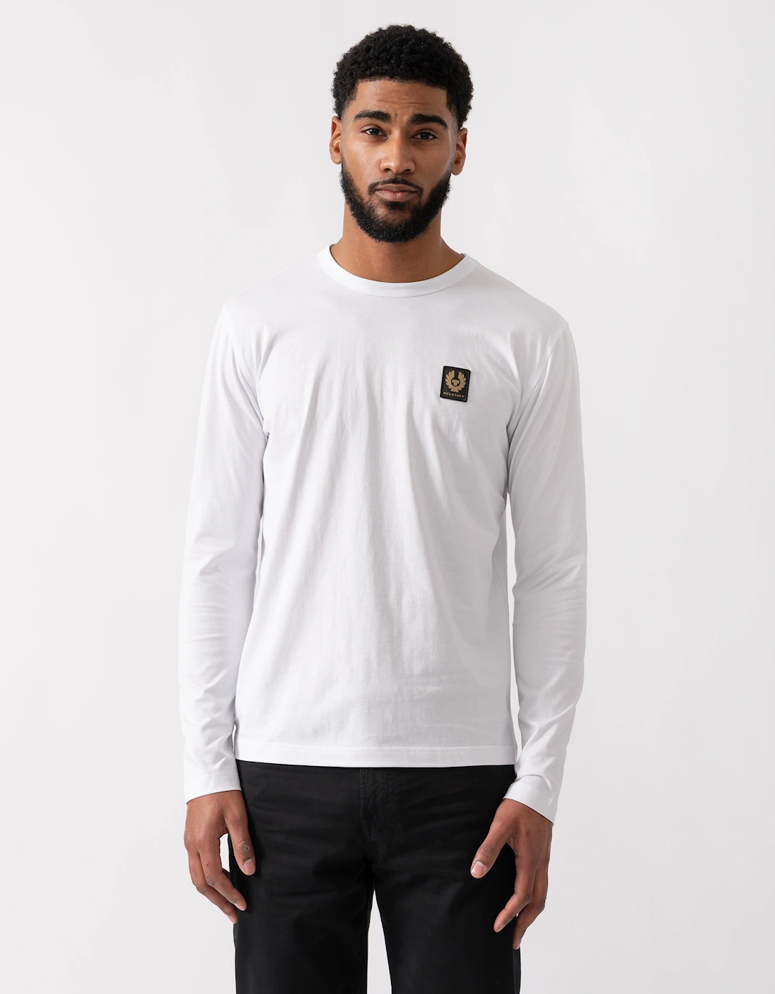 Belstaff Men's White Long Sleeved Logo Patch T-Shirt  42 Xl