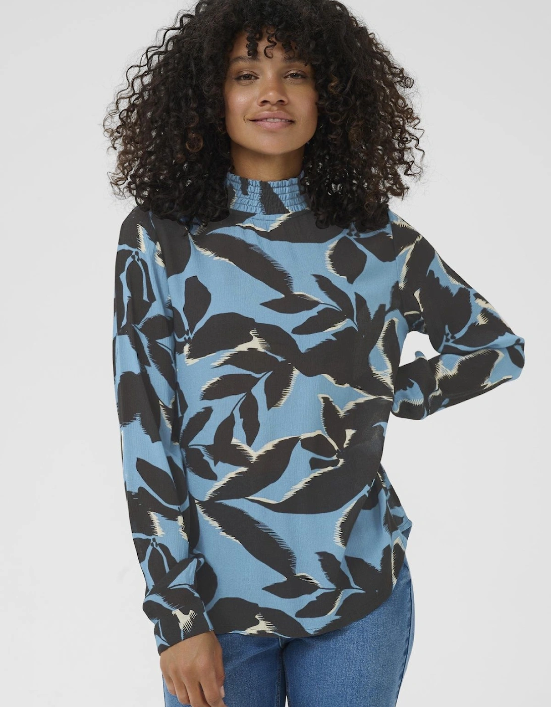 Amber High Smock Neck Printed Blouse, 2 of 1